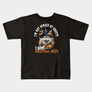 American Akita Dog Ghost Guardian Vintage Halloween Funny Kids T-Shirt